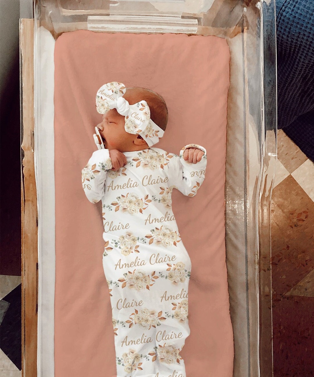 FLORAL BABY GOWN Name Announcement for Baby Name Reveal Personalized