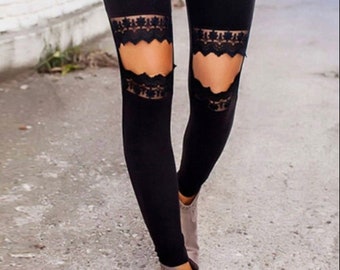 Womens Black Rose Vine Sheer Stretchy Floral Lace Leggings Tight Pencil Pants RS Womens Black Rose Vine Sheer Stretchy Floral Lace Leggings Tight Pencil Pants RS