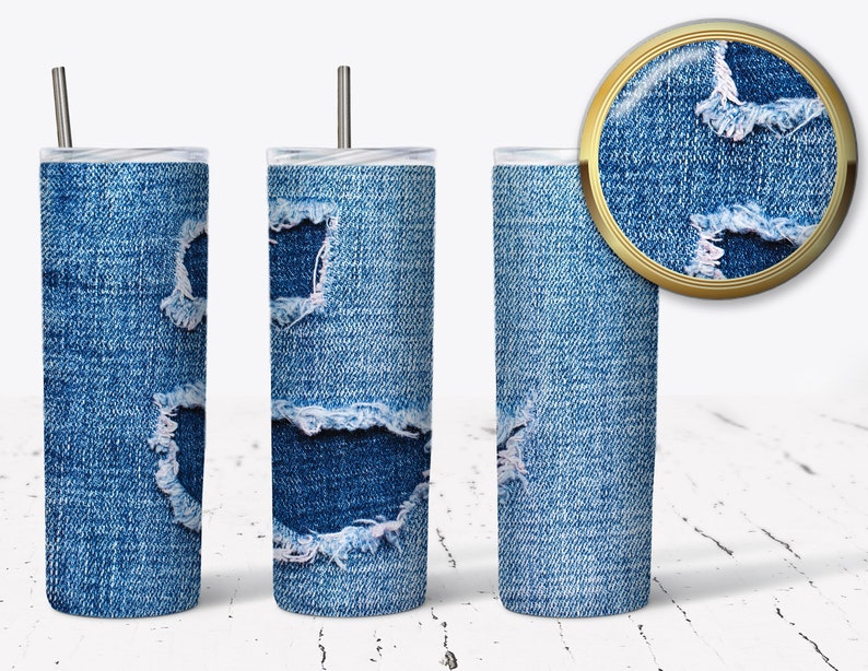 Washed Out Denim Jeans Sublimation Distressed Wrap 20 Oz Etsy