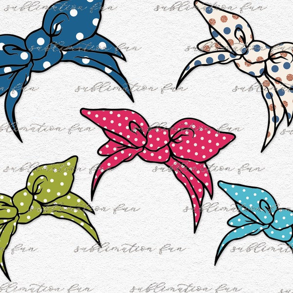 Polka Dot Vintage Bandana, 5 PNG, Red, Blue, Green, Sublimation Headbands