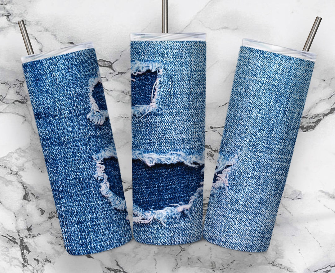 Washed Out Denim Jeans Sublimation Distressed Wrap 20 Oz Etsy