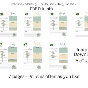 Nature - Weekly To Do List - Daily To Do List - 8.5&quot; x 11&quot; - Printable - Instant Download