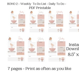 BOHO 2 - Weekly To Do List - Daily To Do List - 8.5&quot; x 11&quot; - Printable - Instant Download