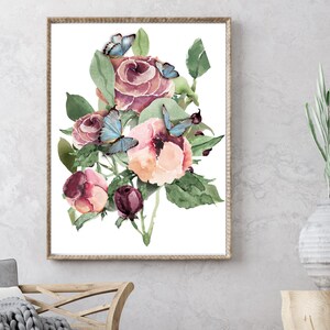Watercolor Floral Butterfly Wall Art
