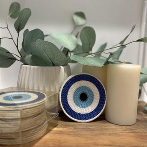 Evil eye coaster-Handmade evil eye coaster-Boho coasters-Modern evil eye coaster-Drink coasters-kitchen accessories-Evil eye gift-Table Mat