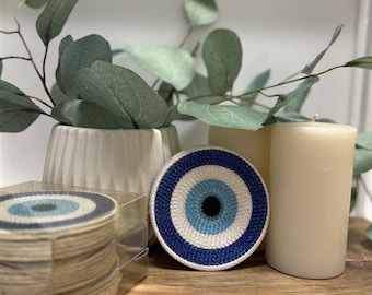 Handgemachte Evil Eye Untersetzer: 6er Set Boho Untersetzer