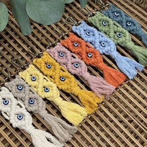 Macrame Evil Eye-Macrame Keychain-Keychain-Handmade Keychain-Boho Keychain-Backpack Charm-Woven Keychain-Colorful Keychain-Boho Accessory