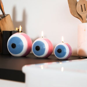 Handmade Evil Eye Candle-Protection Charm-Good Luck Candle-Spiritual Home Decor-Pink Evil Eye Candle-Protection Candle-Positive Energy Decor