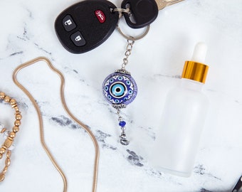 Evil Eye-Keychain-Gift Ideas-Evil Eye Gift-Bag Charm-New Home Gift-Protection-Glass Evil Eye-Women Keychain-Good Luck Charm-Handmade