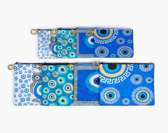 Evil Eye Pouch-Evil Eye Bag-Evil Eye Clutch-Coin Purse-Wallet purse-Make up mini bag-Jewelry Pouch-Gift for Her-Zipper Pouch-Greek Purse
