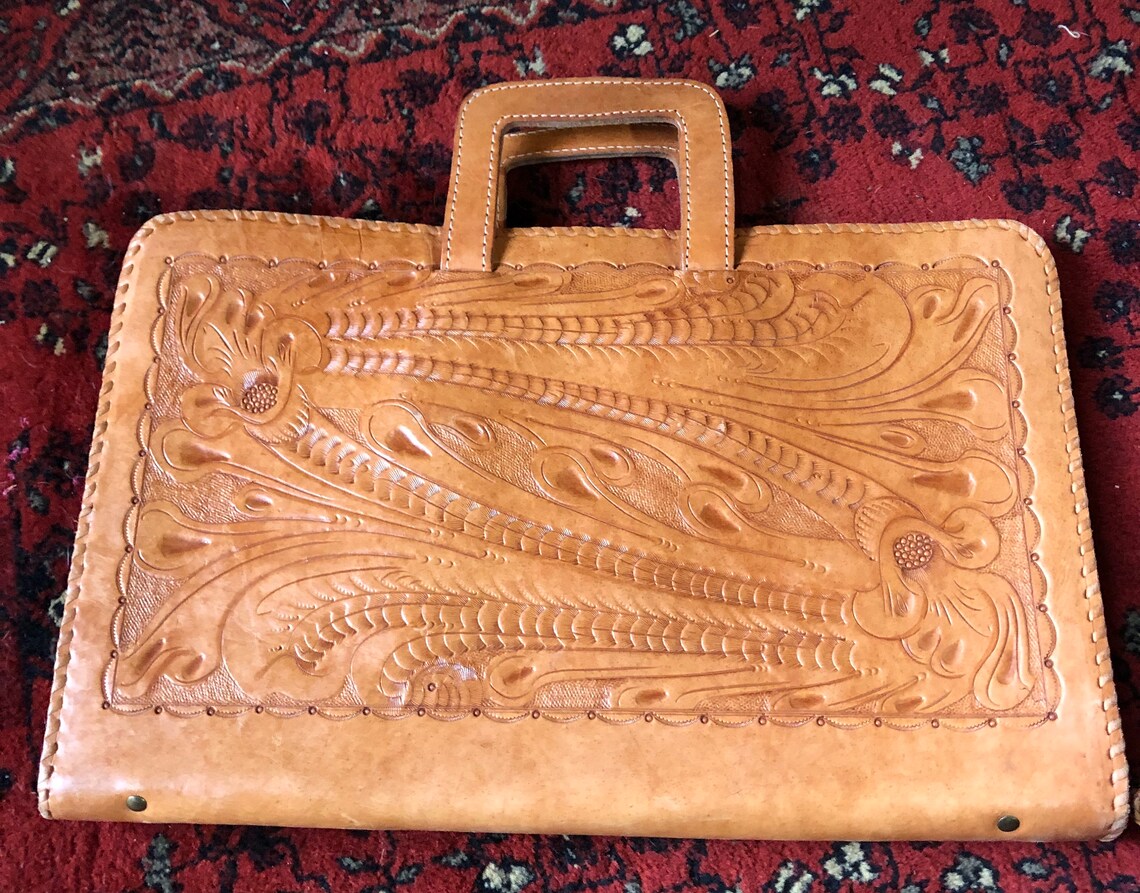Vintage HandTooled Leather Briefcase Sergios Collection Etsy