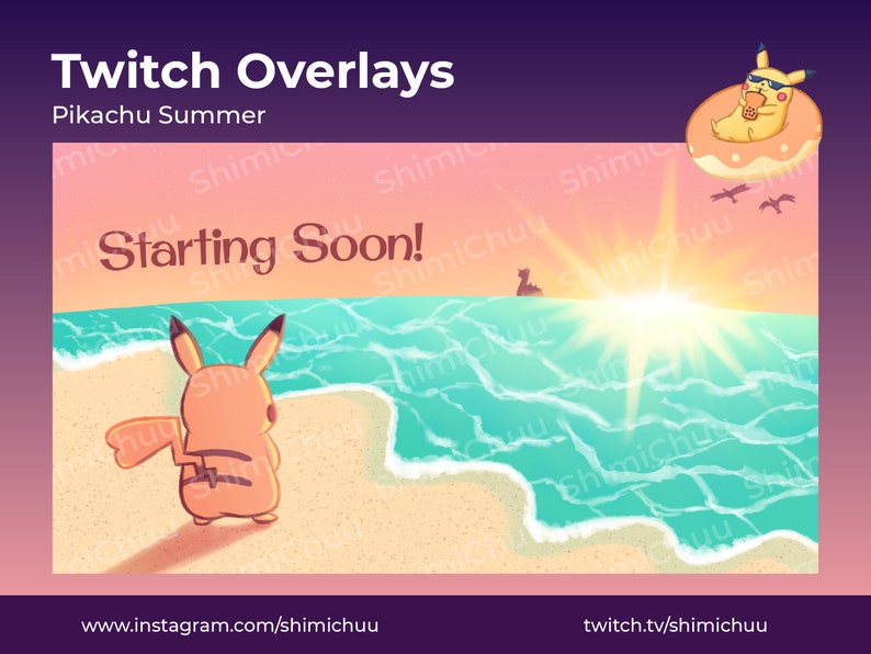 Pikachu Pokemon Summer Beach Twitch Overlays and Scenes Digital image 1