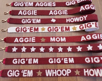 Texas A&M straps | Aggies beaded bag straps | Gig'em howdy beaded strap | Texas aggies beaded strap | Game day straps| stadium bags