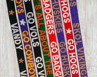 Beaded game day bag straps, college purse straps, Stadium bag straps, Customised beaded clear bag straps, Beaded accessories, Gift for her