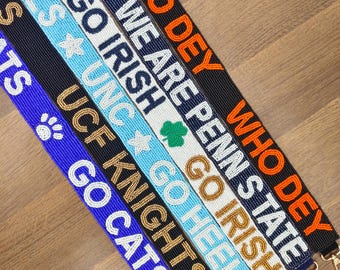 Beaded game day bag straps, college purse straps, Stadium bag straps, Customised beaded clear bag straps, Beaded accessories, Gift for her