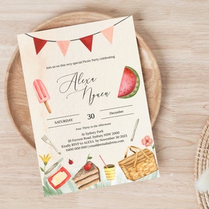 Picnic Invitation, Picnic Party, Picnic Invite, Editable, Teaparty Invite