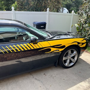 Dodge Challenger Flame Strobe Side Stripe fit 2010-2022 (15 Colors) Pre-Cut Driver and Passenger Side