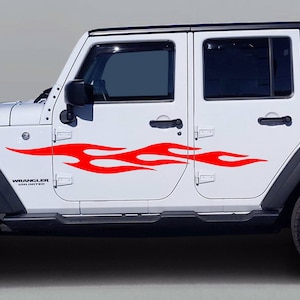 Fits Jeep JK JL Flames 4 Door Side Graphic Pair of 2 Vinyl Decal (15 Colors)
