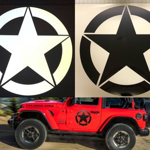 Reflective Star Pair of 2 Military Jeep Truck Decal Kit 16&quot; or 20&quot; Oralite Rapid Air Black White Red JK JL TJ Wrangler
