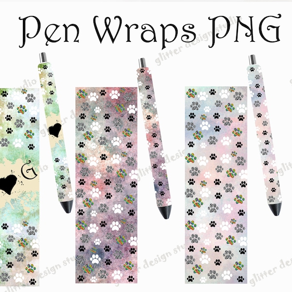 Dog Pen Wraps, Paw Print Pen Wrap, Glitter Pen Wraps, Animal Pen Wrap, Epoxy Pen Wrap, Pen Wrap PNG, Animal love Pen Wrap png