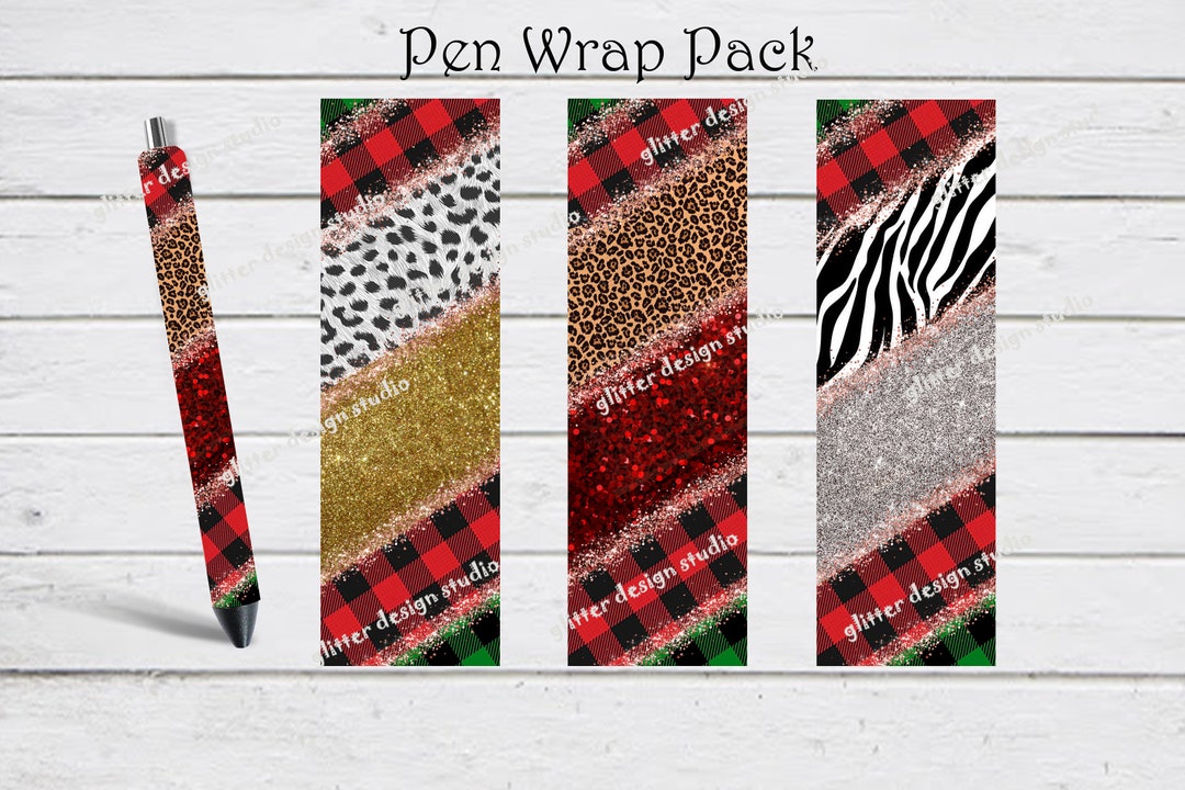 Pen Wraps Template, Animal Print Pen Wrap, Red Glitter Pen Wrap Set Design, Glitter Pen Wrap ...