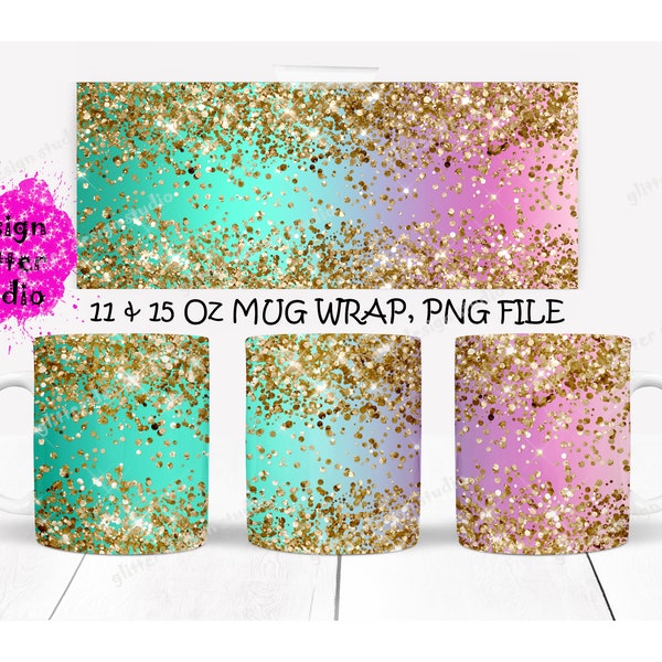 Watercolor Turquoise Glitter Full Mug Wrap Sublimation Design,Elegant Mug Wrap Background,Sparkle Mug Sublimation,Full Mug Wrap Template PNG