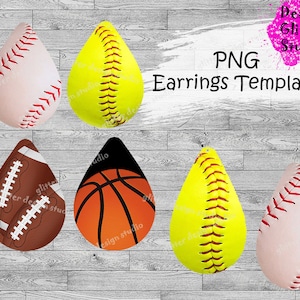 Teardrop Earring PNG Design Bundle,Tear Drop Sublimation Template Download,Sports Earrings Sublimation,Softball Sublimation Design Download