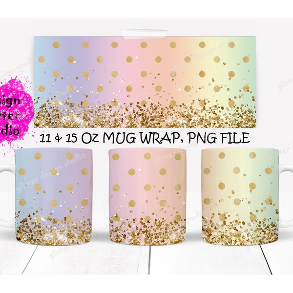 Gold Glitter Coffee Mug Design,Dots Mug Sublimation,11Oz Mug 15Oz Mug PNG Mug Template,Full Mug Wrap Sublimation,Ceramic Mug Designs Wrap