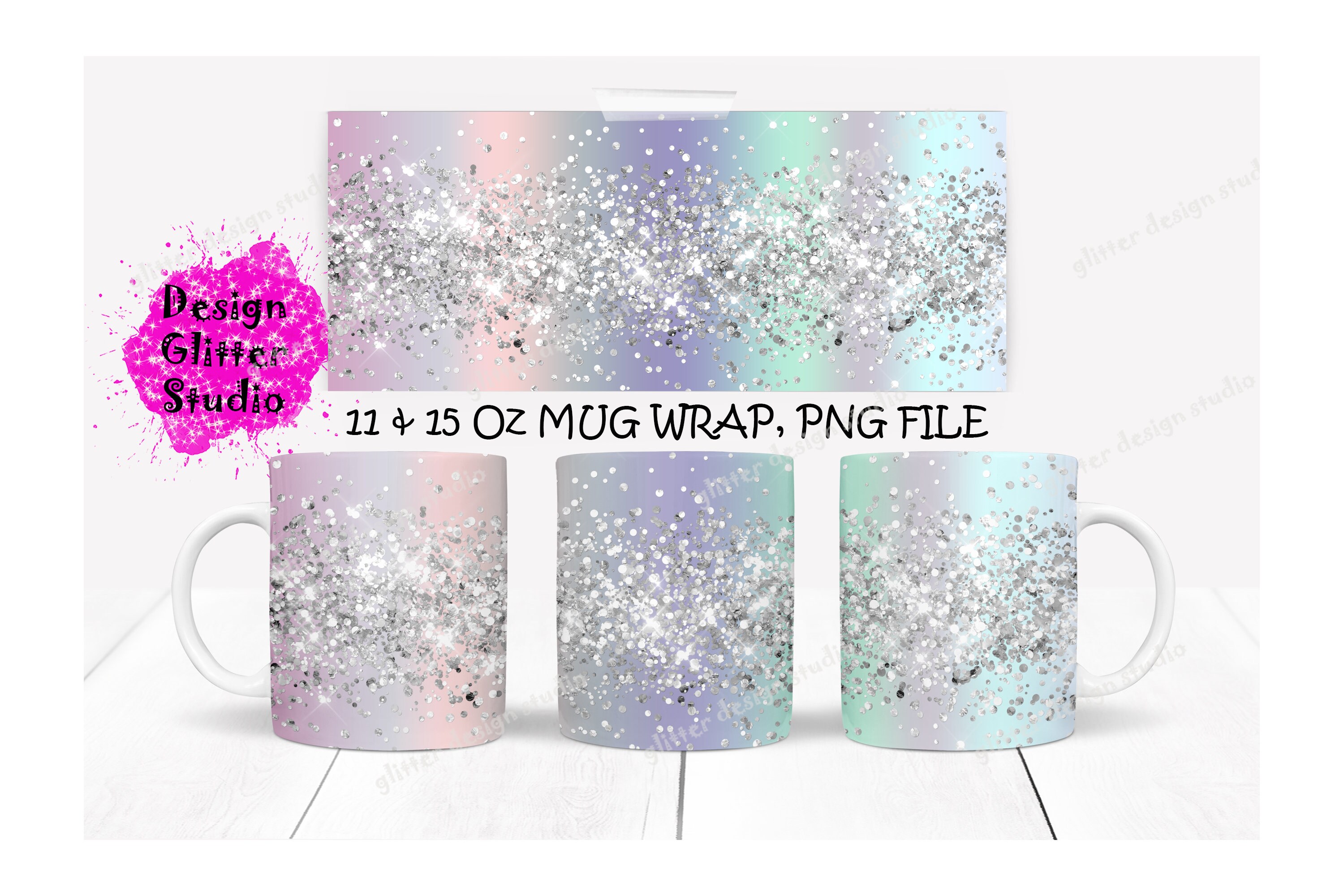 Iridescent & Silver Glitter Full Mug Wrap Sublimation Etsy