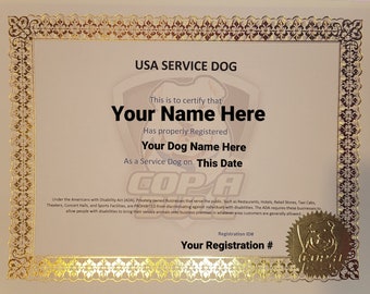 Service Dog Certificate - Etsy