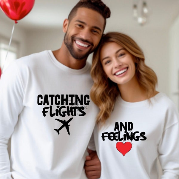 Catching Flights and Feelings svg/Funny Cute Couple SVG png/Engagement Anniversary svg/Traveling Fun Upload Cricut Silhouettte File