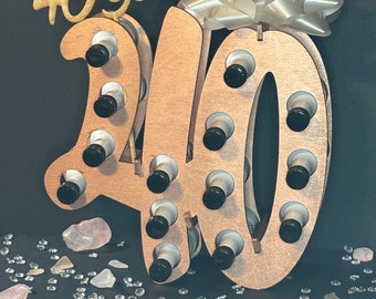 40th Birthday Shot Cake Stand: Birch Wood Liquor Bottle Display