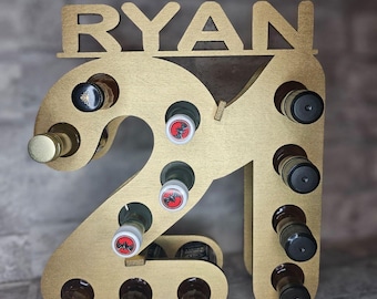 Happy 21st Birthday Shot Stand With Name, 21st Birthday Gift, Mini Liquor Bottle Stand, Funny Birthday Gift /*/Liquor Not Included/*/