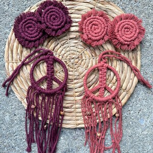 Macrame Car Decor, Boho Car Accessories, Car Coasters, Car Mirror Charm