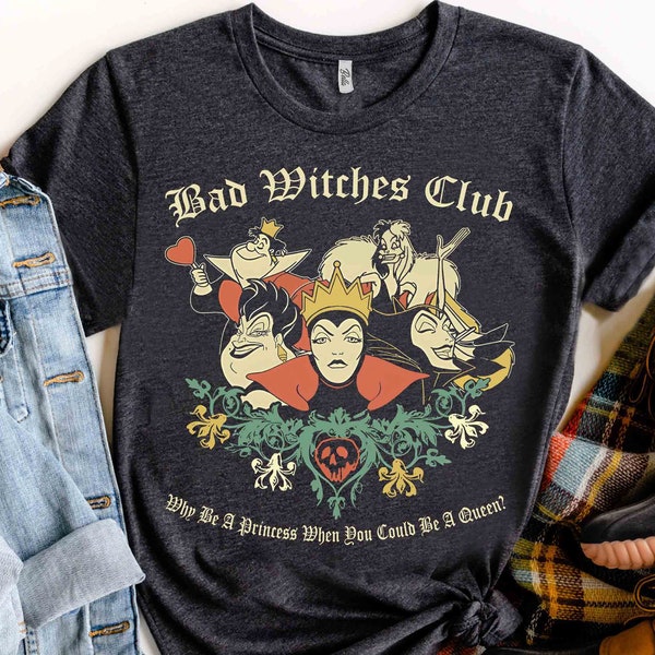 Disney Villains Bad Witches Club Group Shot Retro Shirt, WDW Magic Kingdom Holiday Unisex T-shirt Family Birthday Gift Adult Kid Toddler Tee