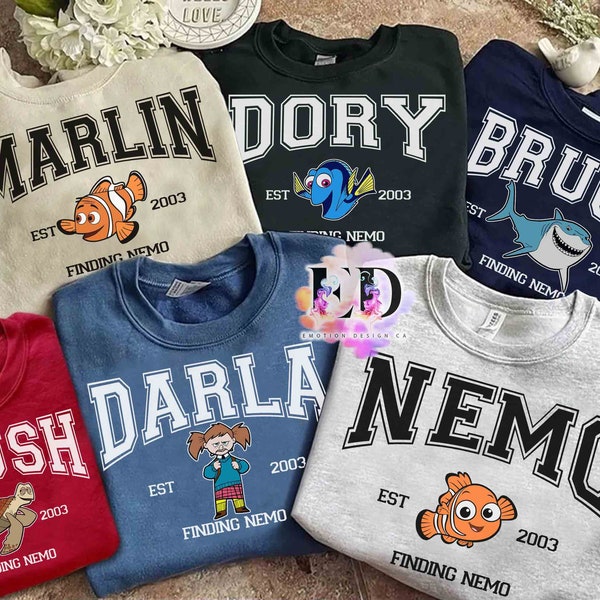 Vintage Disney Finding Nemo All Characters Group Custom Retro Shirt, Marlin Dory Darla Tee, WDW Disneyland Family Vacation Holiday Gift