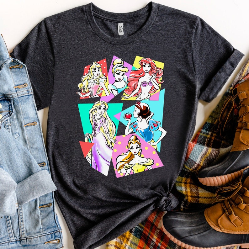 Retro 90s Disney Princesses Neon Pop Art Sketch Graphic Shirt Etsy