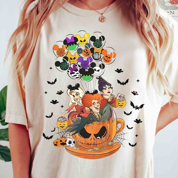 Retro Hocus Pocus Teacup Balloon Shirt, Sanderson Sisters T-shirt, Disney Witch Tee, Disney Scary Movie, Disneyland Halloween Trip Gift