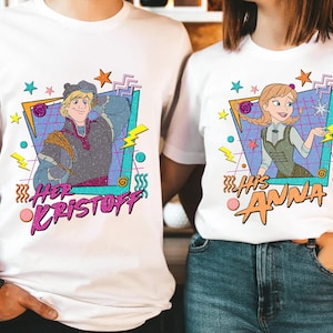Retro 90s Frozen His Anna And Her Kristoff T-shirt, Disney Couples Valentine's Day Matching 2024 Tee, Disneyland Vacation WDW Trip Gift
