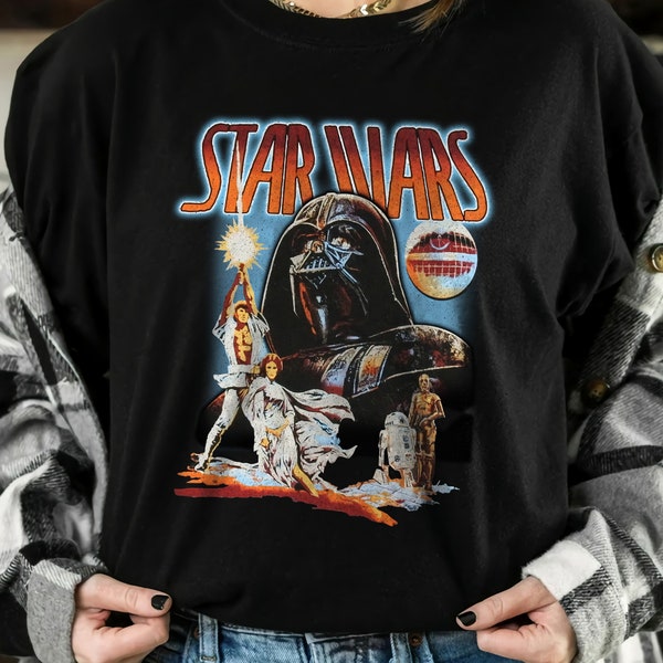 Vintage Star Wars Graphic Darth Vader Leia Luke Skywalker Shirt, Galaxy's Edge, Unisex T-shirt Family Birthday Gift Adult Kid Toddler Tee