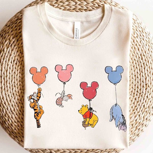 Cute Disney Winnie The Pooh Group Shot With Balloon Retro Shirt, WDW Magic Kingdom Unisex T-shirt Family Birthday Gift Adult Kid Toddler Tee
