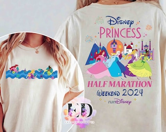 Disney Princess Half Marathon Weekend 2024 T-shirt, runDisney Tiana Ariel Elsa Rapunzel Runner Matching Tee, Disneyland Family Trip Gift