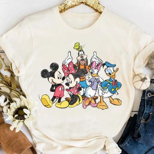 Disney Cute Mickey Mouse and Friends Squad Sketch Retro Shirt, Magic Kingdom WDW Unisex T-shirt Family Birthday Gift Adult Kid Toddler Tee