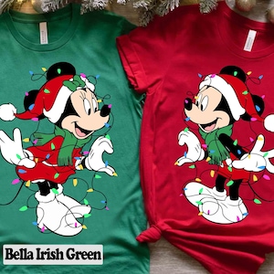 Mickey and Minnie Mouse Disney Couples Christmas Lights T-Shirt, Mickey's Very Merry Xmas Party Sweatshirt, Disneyland Vacation Holiday Gift