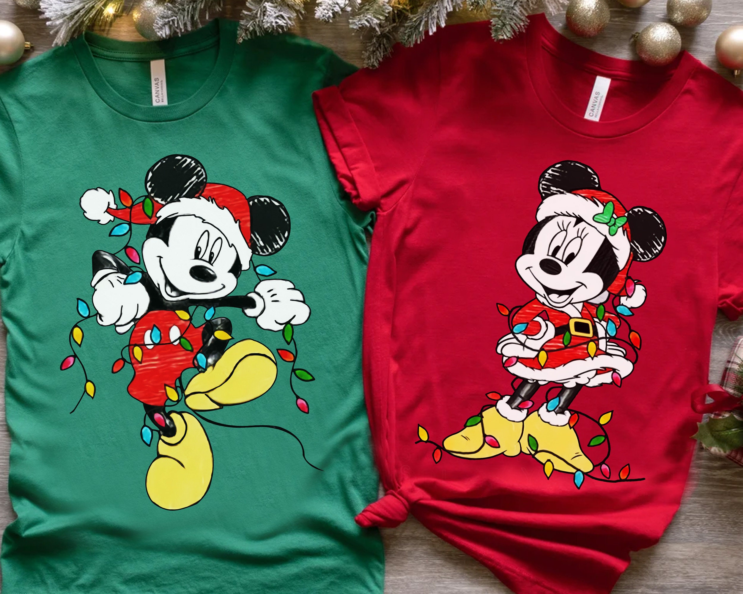 Discover Disney Santa Mickey and Minnie Mouse Couples Christmas Light T-Shirt