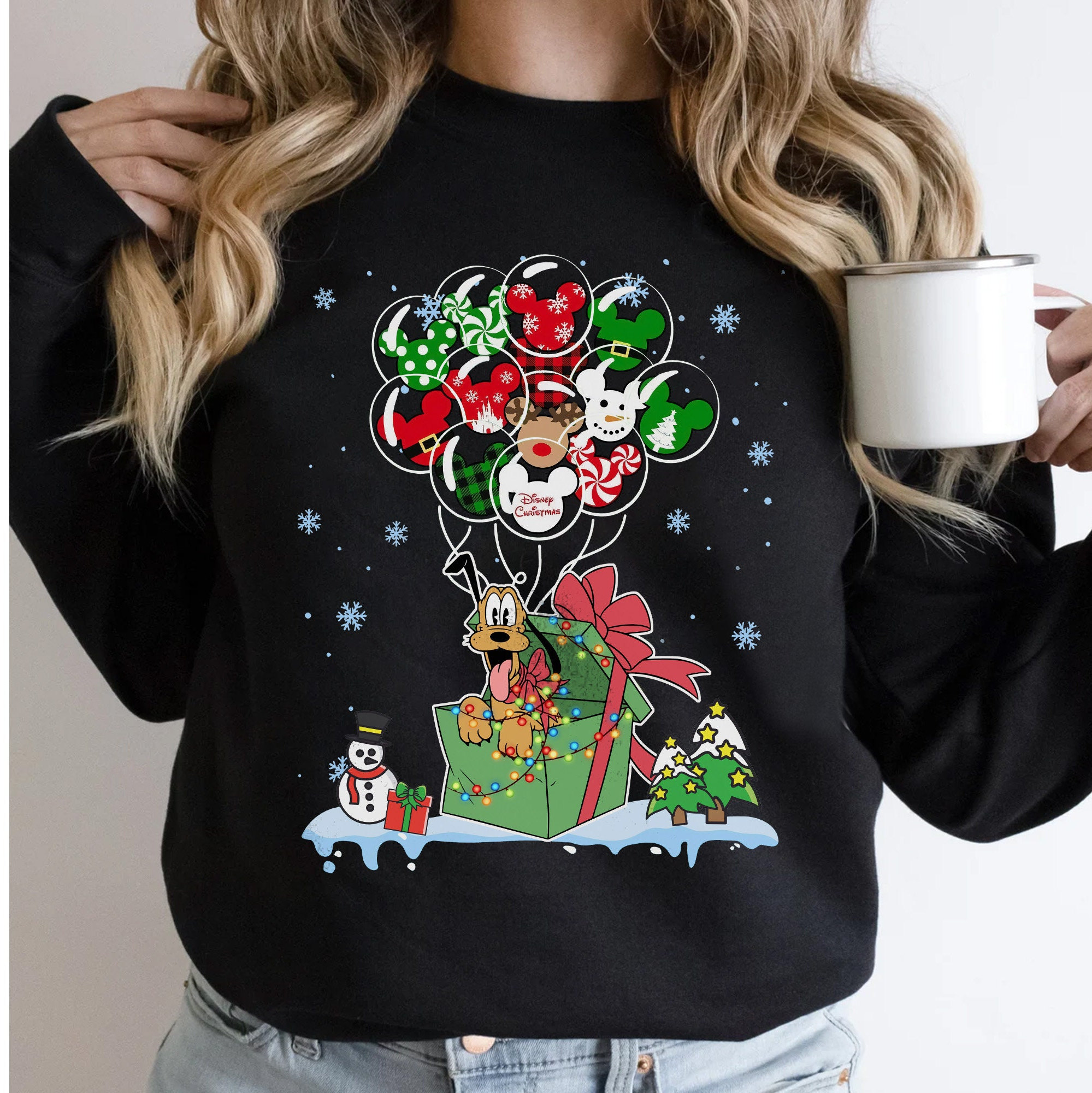 Discover Cute Mickey And Friends Pluto Balloon Christmas Light Sweatshirt