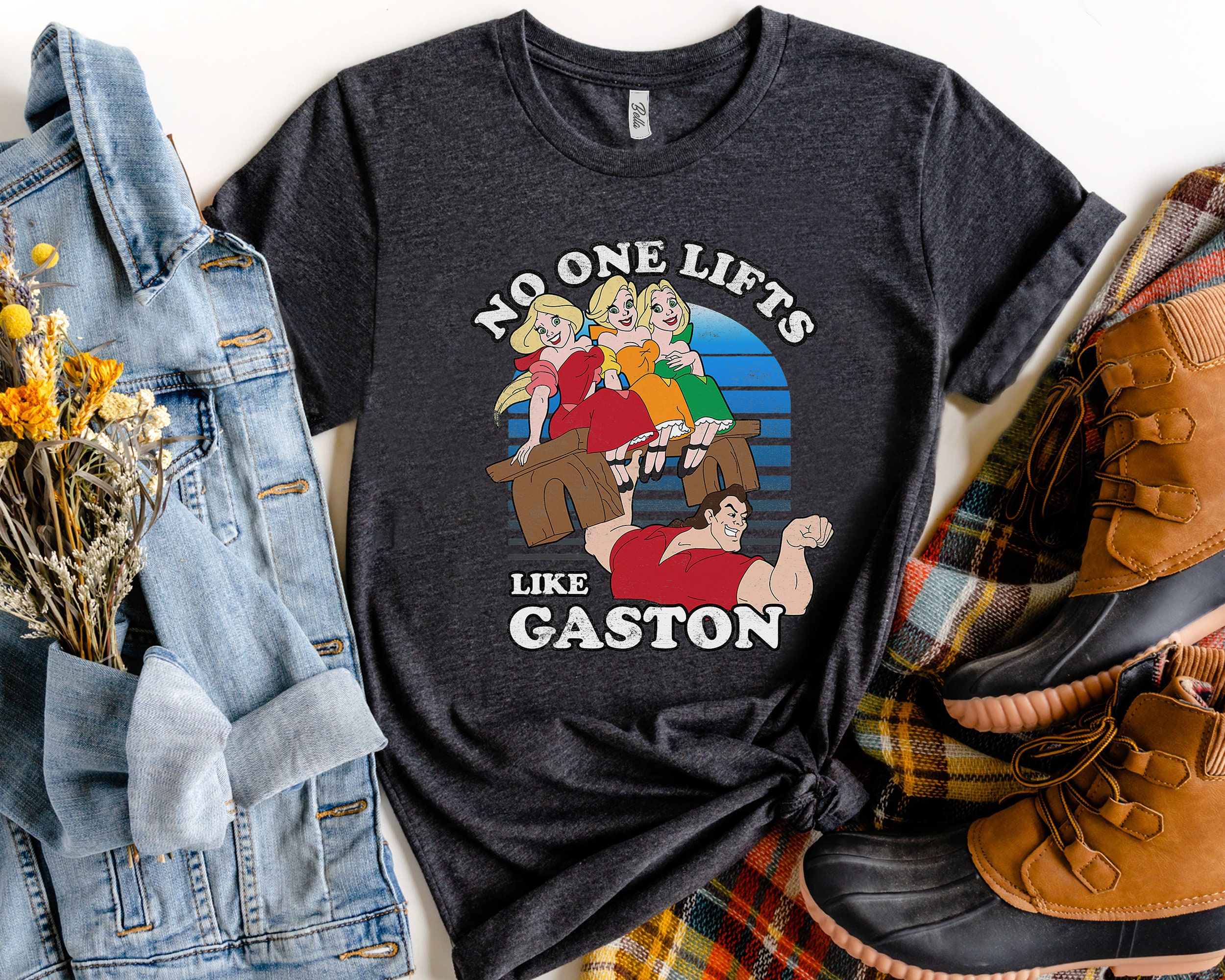 Discover Retro Disney Beauty And The Beast Lifts Like Gaston Shirt, Disneyland Vacation Unisex T-shirt Family Birthday Gift Adult Kid Toddler Tee