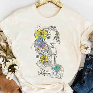 Disney Tangled Rapunzel Floral Sketch Portrait Shirt, Disneyland Vacation Holiday Unisex T-shirt Family Birthday Gift Adult Kid Toddler Tee image 1