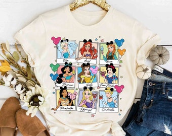 Jolie princesse Disney, tous les personnages du groupe prennent des photos, chemise rétro, Royaume magique, T-shirt unisexe, cadeau d'anniversaire de famille, t-shirt adulte enfant en bas âge