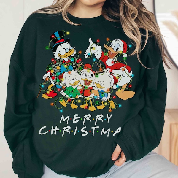 DuckTales Santa personnages groupe Merry Christmas Light T-shirt, Scrooge McDuck Huey Louie Dewey Xmas Tee Magic Kingdom cadeau de vacances assorti